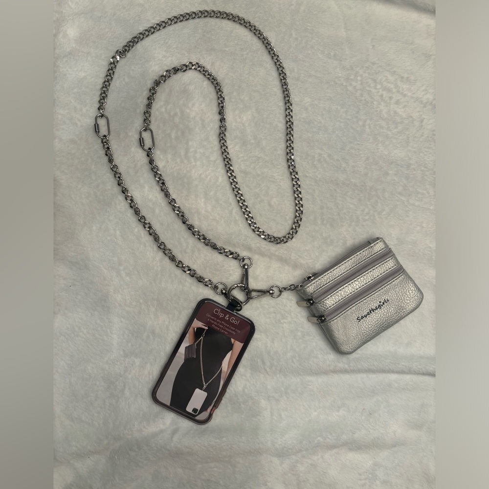 Silver Crossbody Cardholder Pouch with Chain - Unbranded